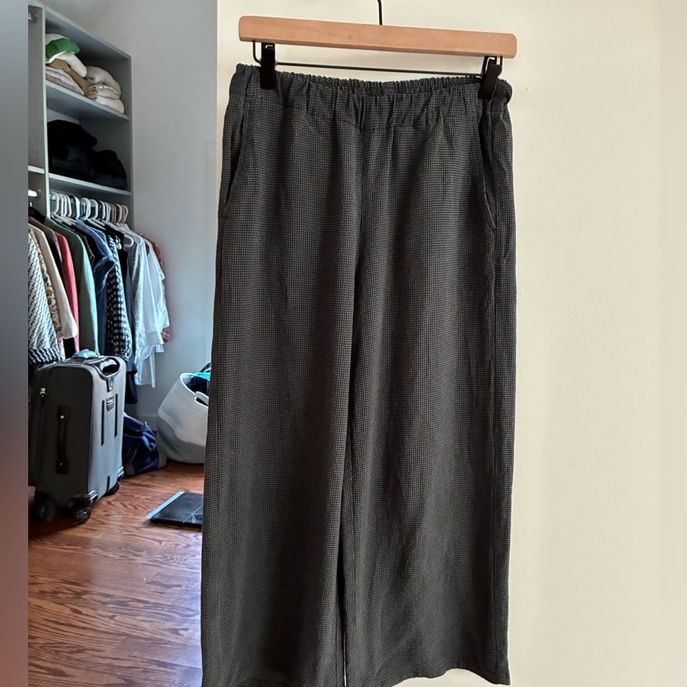 Eileen Fisher tencel seersucker cropped checked pants